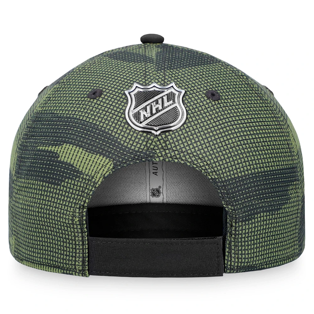 Casquette ajustable Fanatics noire/camouflage pour homme des Oilers d'Edmonton à l'effigie des militaires