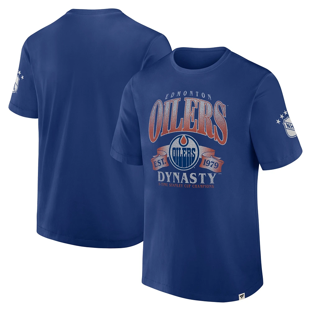 T-shirt bleu fanatique pour homme de la collection Decades Made To Last des Oilers d'Edmonton