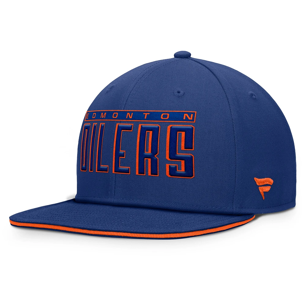 Casquette à visière plate Snapback Gino Fanatics Blue des Oilers d'Edmonton pour hommes