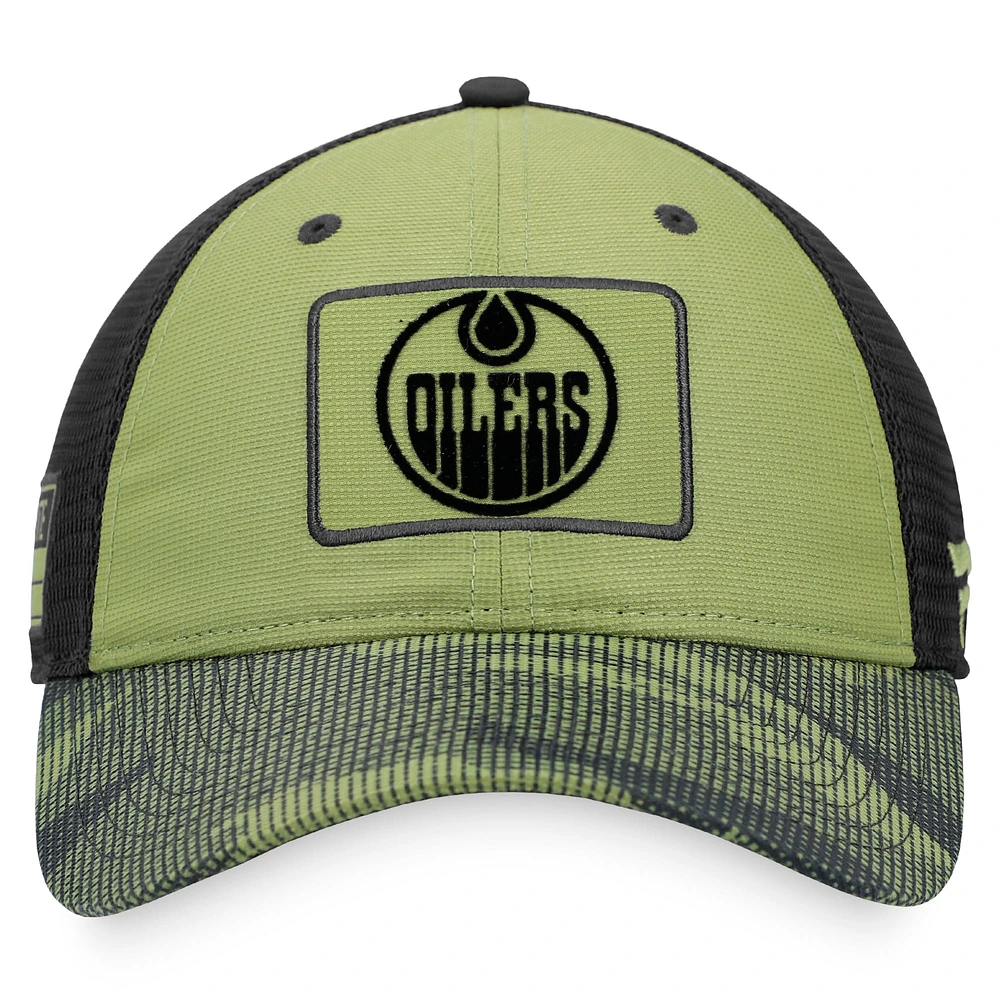 Casquette Snapback de reconnaissance militaire Fanatics Camo/Black des Oilers d'Edmonton pour hommes