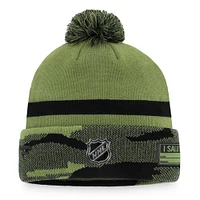 Bonnet en tricot à revers militaire Fanatics Camo Edmonton Oilers pour hommes avec pompon