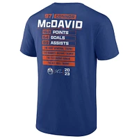 T-shirt bleu de la saison historique des Oilers d'Edmonton Fanatics Connor McDavid pour hommes