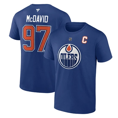 Fanatics pour hommes Connor McDavid Navy Edmonton Oilers Captain Patch Authentic Stack Name and Number T-shirt