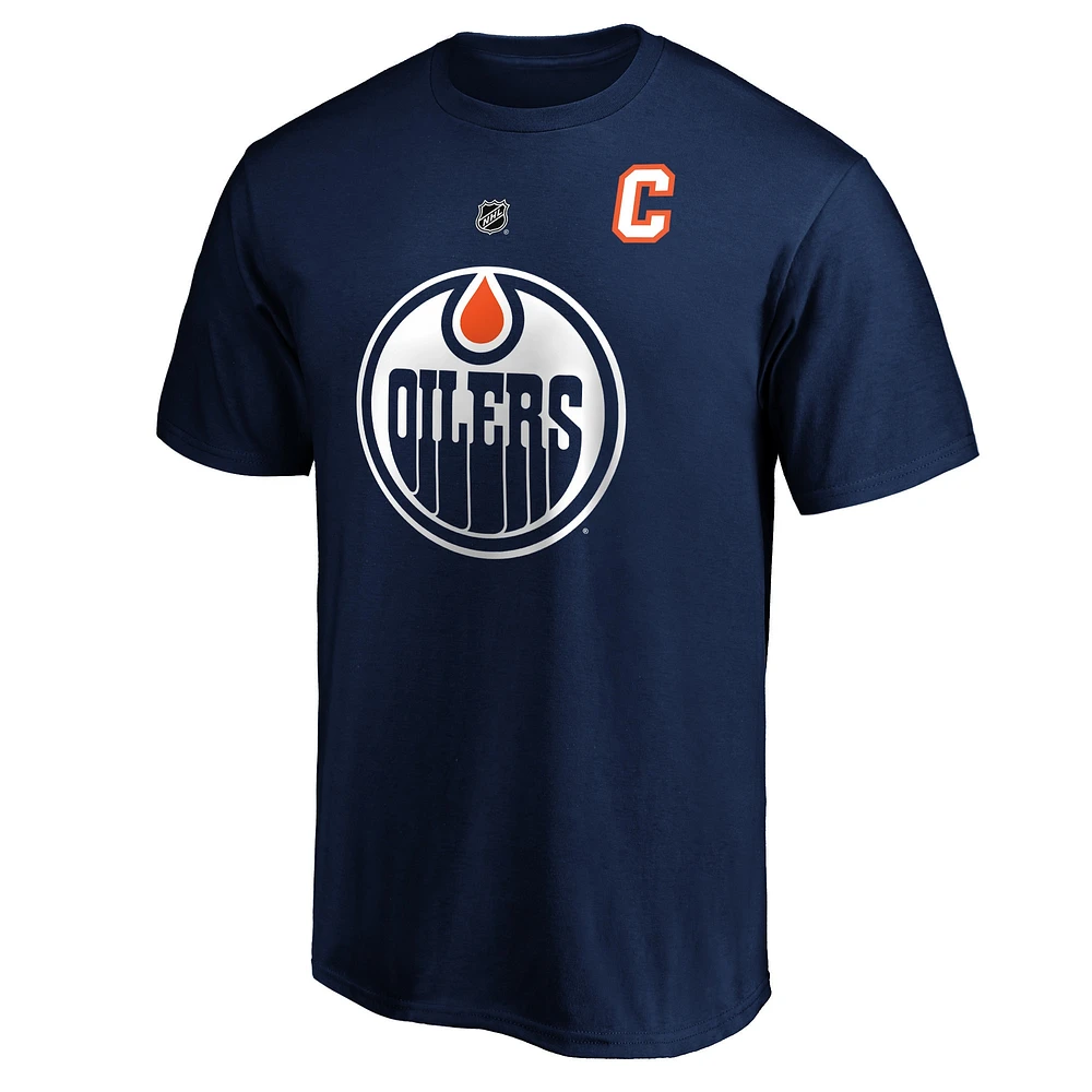 Men's Fanatics Connor McDavid Navy Edmonton Oilers Logo Authentic Stack Name and Number - T-Shirt