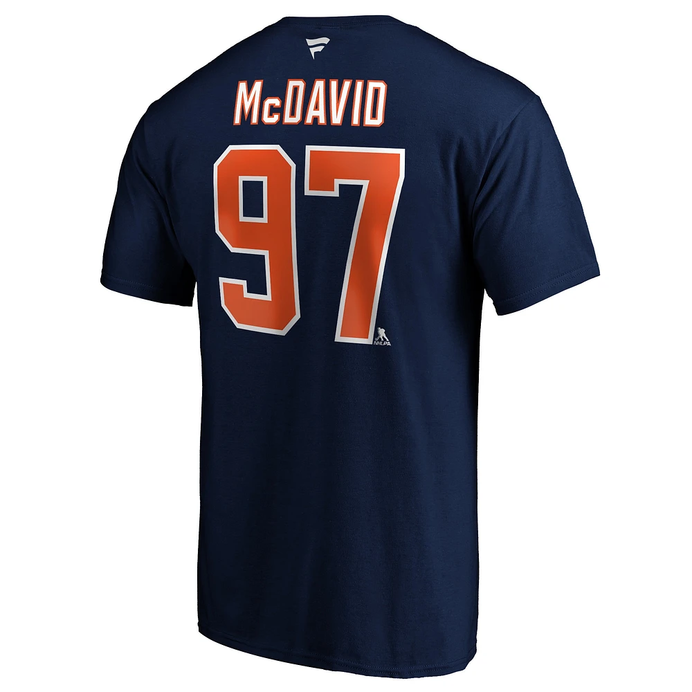 Men's Fanatics Connor McDavid Navy Edmonton Oilers Logo Authentic Stack Name and Number - T-Shirt