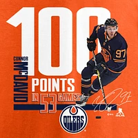 Fanatiques pour hommes de marque Connor McDavid Orange Edmonton Oilers 100 points - T-shirt réussite du joueur