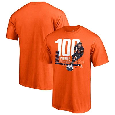 Men's Fanatics Connor McDavid Orange Edmonton Oilers 100 Points - Player Achievement T-Shirt