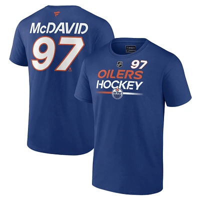 Fanatics pour hommes Connor McDavid Royal Edmonton Oilers Authentic Pro Prime Nom et numéro T-shirt