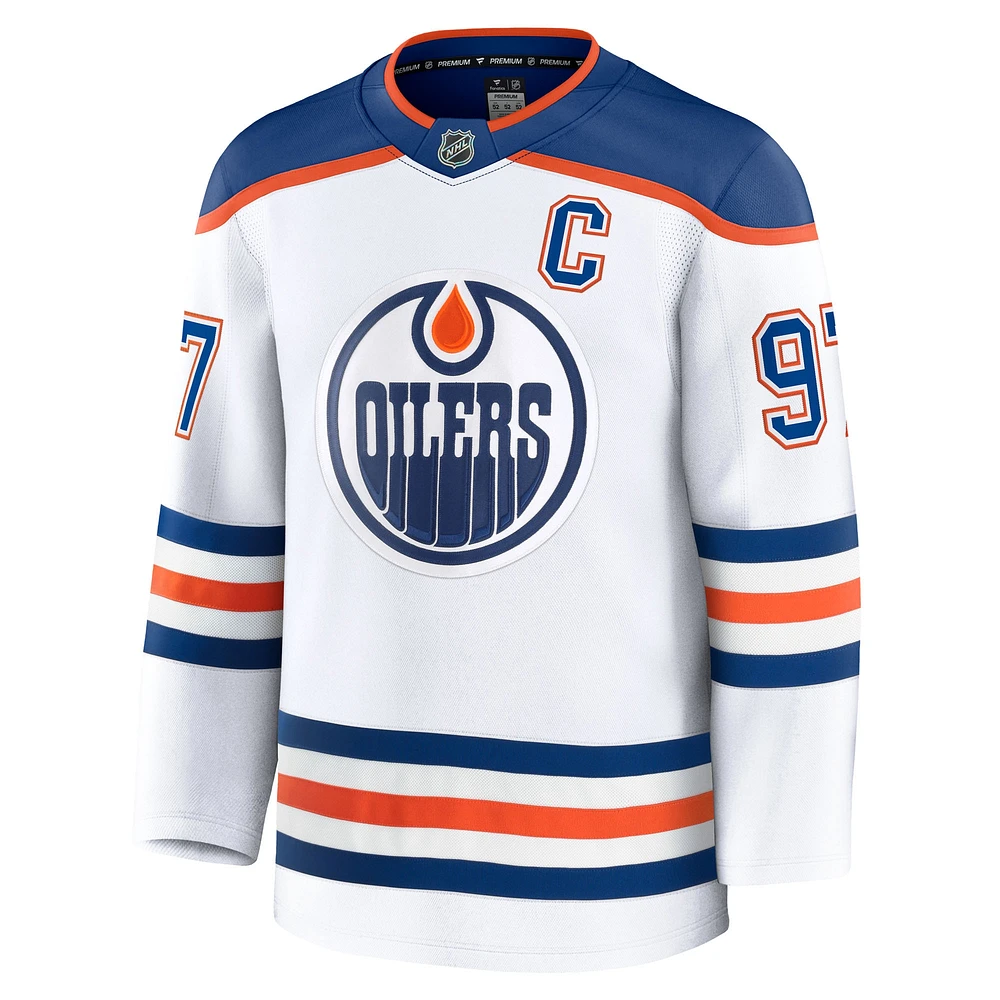 Maillot de joueur extérieur haut gamme blanc Connor McDavid des Oilers d'Edmonton Fanatics pour hommes