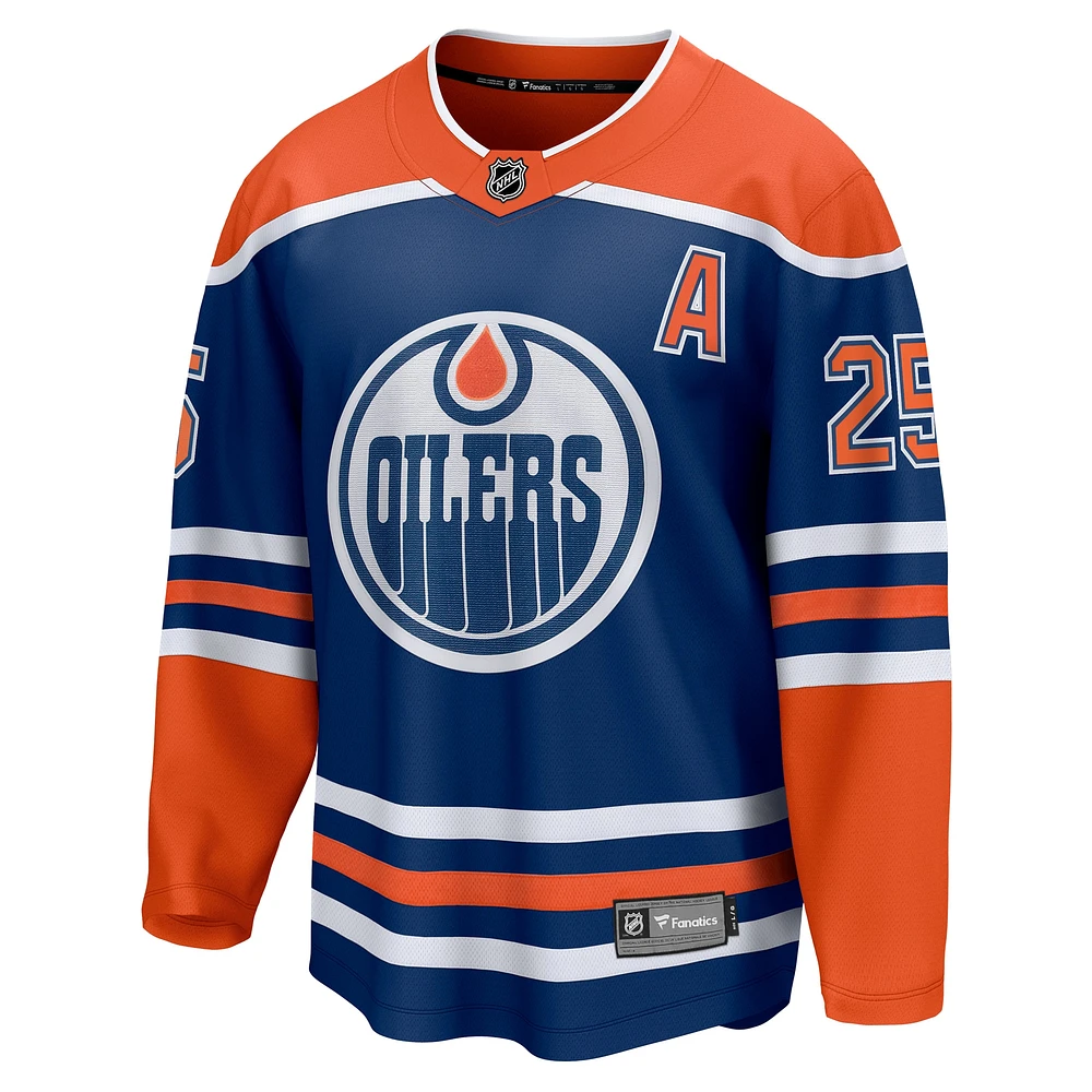 Men's Fanatics Darnell Nurse Royal Edmonton Oilers Alternate Captain Patch Home Breakaway Player - Jersey