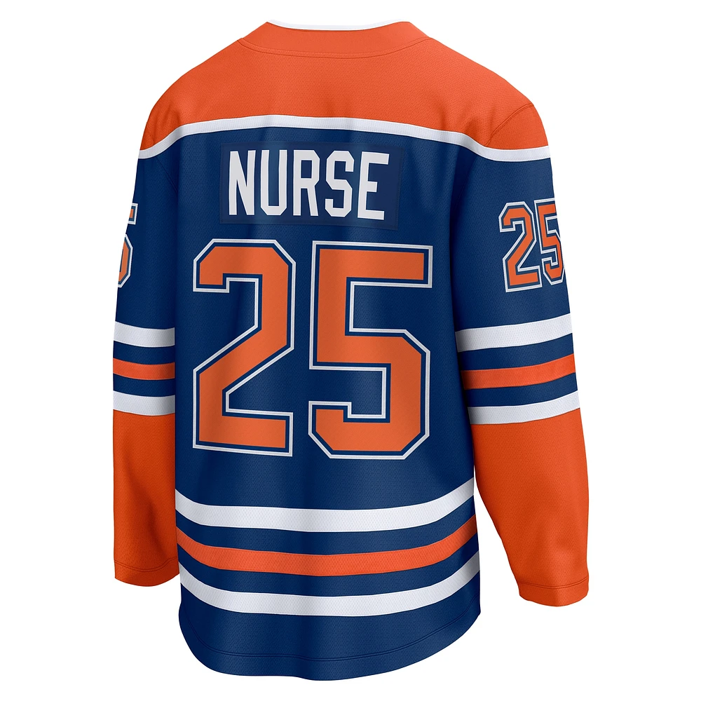 Men's Fanatics Darnell Nurse Royal Edmonton Oilers Alternate Captain Patch Home Breakaway Player - Jersey