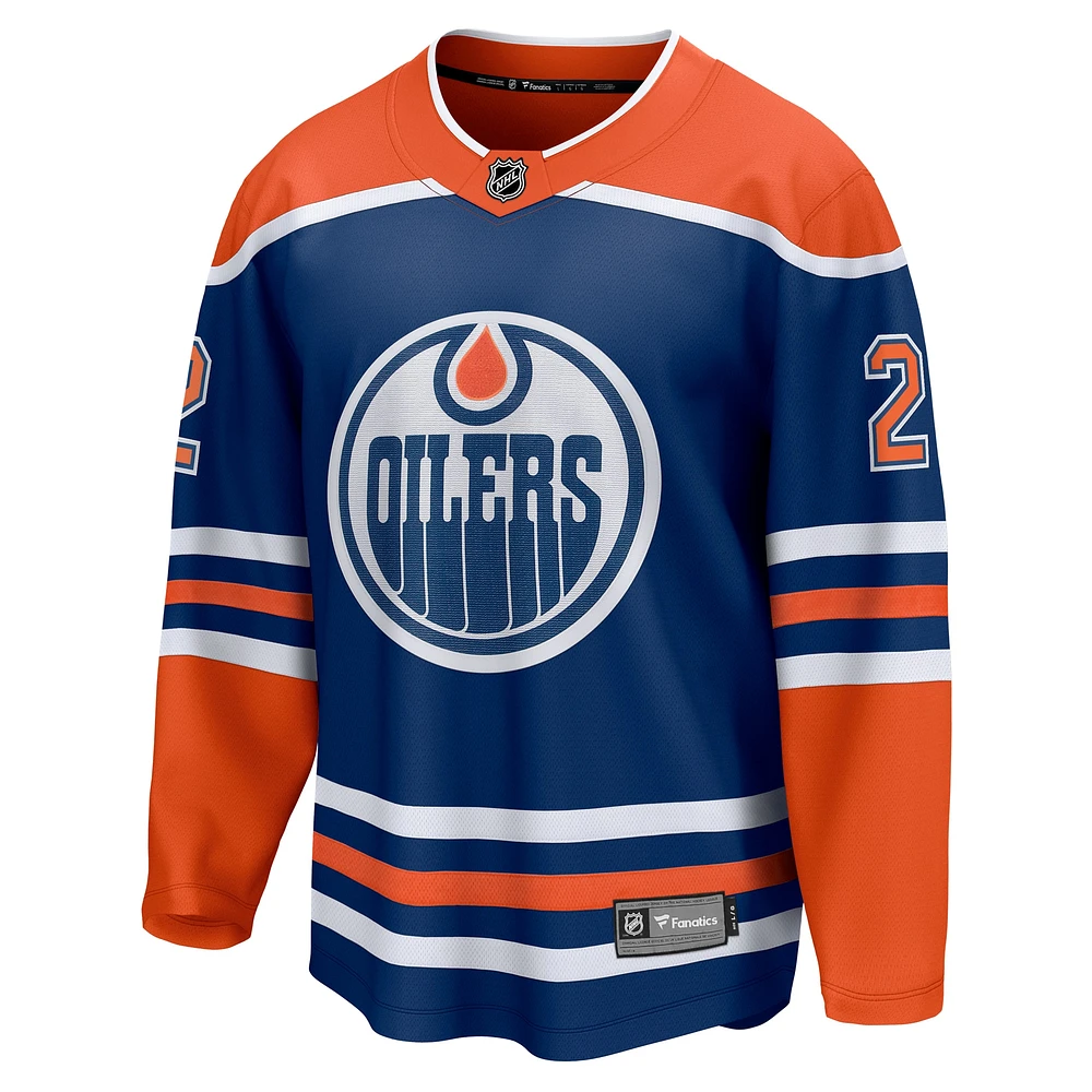 Maillot de joueur échappé à domicile Fanatics Evan Bouchard des Royal Edmonton Oilers pour hommes