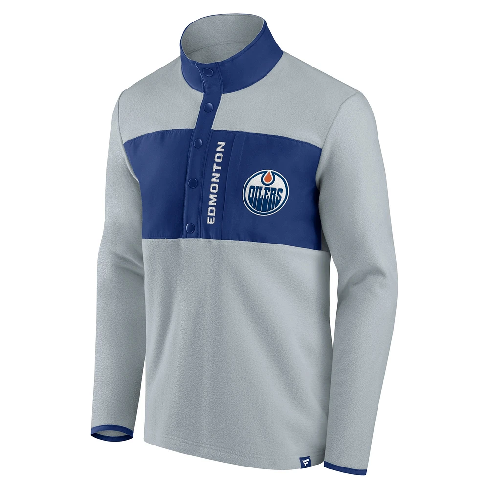 Men's Fanatics Gray/Navy Edmonton Oilers Omni Polar Fleece - Quarter-Snap Jacket