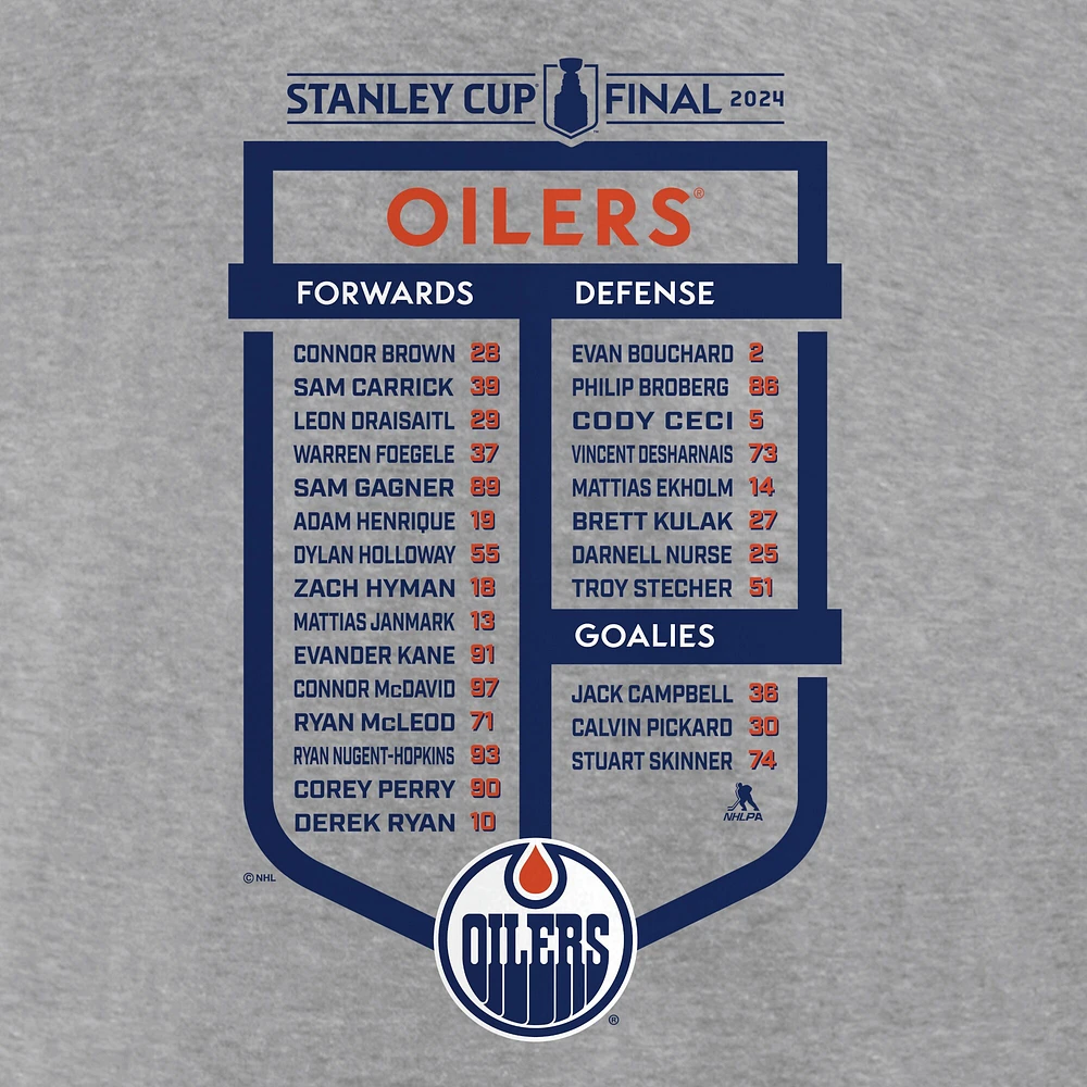 Men's Fanatics  Gray Edmonton Oilers 2024 Stanley Cup Final Roster T-Shirt