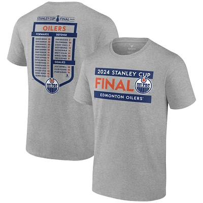 T-shirt fanatiques gris pour hommes des Oilers d'Edmonton, liste finale de la Coupe Stanley 2024