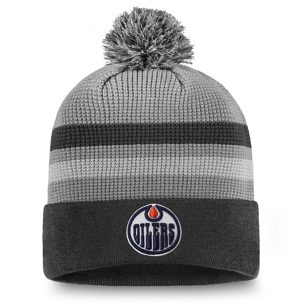 Bonnet en tricot à revers de glace Authentic Pro Home Fanatics gris des Oilers d'Edmonton pour hommes avec pompon