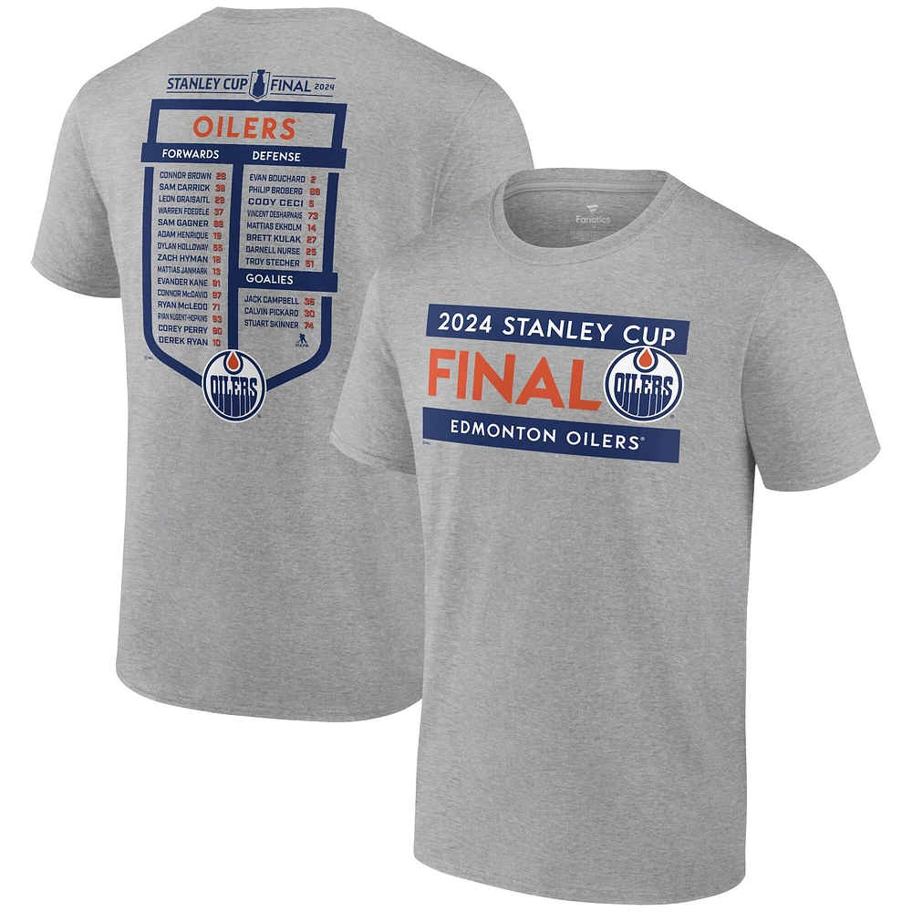 Men's Fanatics  Heather Gray Edmonton Oilers 2024 Stanley Cup Final Big & Tall Roster T-Shirt