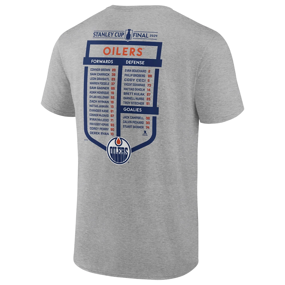 Men's Fanatics  Heather Gray Edmonton Oilers 2024 Stanley Cup Final Big & Tall Roster T-Shirt