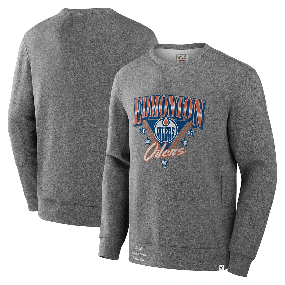 Sweat-shirt en molleton légendaire Fanatics Heather Grey pour hommes, collection Decades des Oilers d'Edmonton