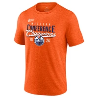 T-shirt tri-mélange Fanatics Heather Orange des Oilers d'Edmonton pour hommes, champions de la Conférence l'Ouest 2024