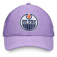 Men's Fanatics Heather Purple Edmonton Oilers 2020 Hockey Fights Cancer Adjustable Hat