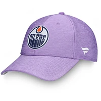 Men's Fanatics Heather Purple Edmonton Oilers 2020 Hockey Fights Cancer Adjustable Hat