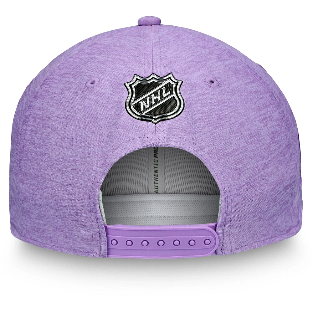 Men's Fanatics Heather Purple Edmonton Oilers 2020 Hockey Fights Cancer Adjustable Hat