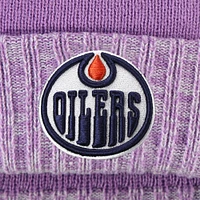 Bonnet en tricot à revers et pompon Fanatics Heather Purple des Oilers d'Edmonton Hockey Fights Cancer pour hommes