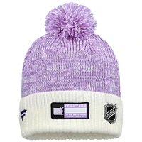 Men's Fanatics Lavender/White Edmonton Oilers Hockey Fights Cancer Cuffed Knit Hat with Pom