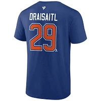 Men's Fanatics Leon Draisaitl Navy Edmonton Oilers  Authentic Stack Name and Number T-Shirt