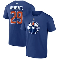 Men's Fanatics Leon Draisaitl Navy Edmonton Oilers  Authentic Stack Name and Number T-Shirt