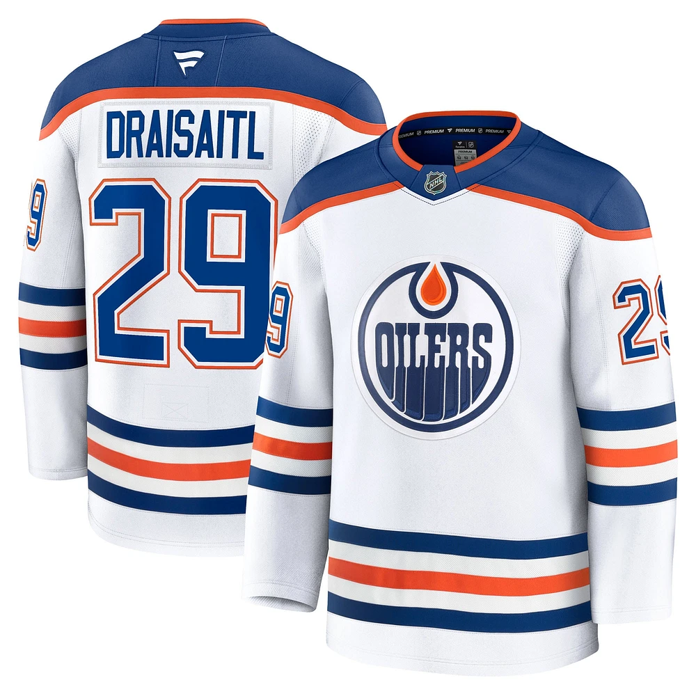 Maillot de joueur extérieur haut gamme blanc des Oilers d'Edmonton Fanatics Leon Draisaitl pour hommes