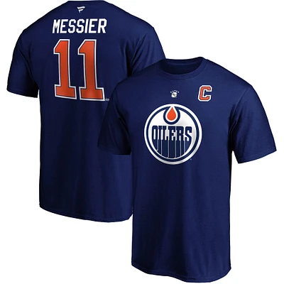 Fanatiques pour hommes de marque Mark Messier Navy Edmonton Oilers Authentic Stack Nom et numéro du joueur retraité - T-shirt