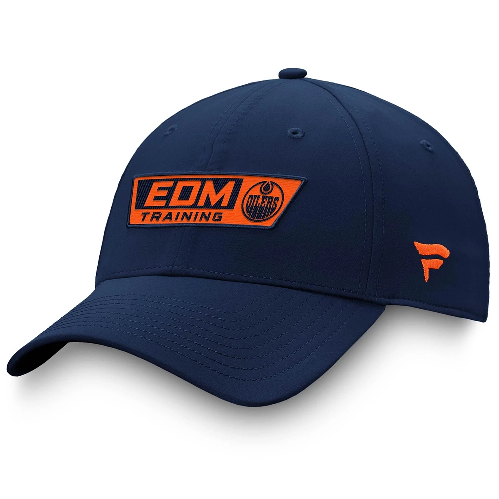 Casquette flexible authentique pour le camp d'entraînement professionnel des Oilers d'Edmonton Fanatics hommes, bleu marine