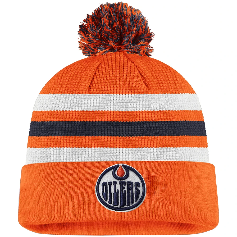 Bonnet authentique en tricot à revers avec pompons Edmonton Oilers 2020 NHL Draft pour hommes Fanatics Branded Orange/Navy