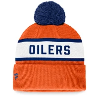 Men's Fanatics Orange Edmonton Oilers Fundamental Wordmark Cuffed Knit Hat with Pom