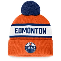 Men's Fanatics Orange Edmonton Oilers Fundamental Wordmark Cuffed Knit Hat with Pom