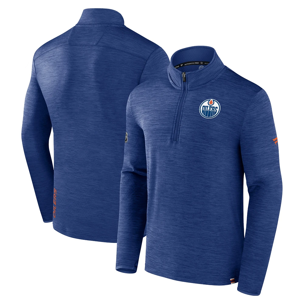 Haut à enfiler authentique quart de zip Fanatics Royal Edmonton Oilers pour hommes