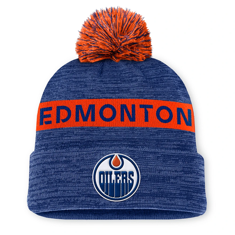 Men's Fanatics Royal Edmonton Oilers Authentic Pro Rink Cuffed Knit Hat with Pom