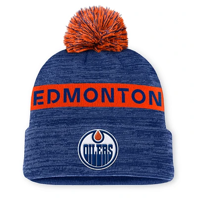 Bonnet en tricot à revers avec pompon authentique Pro Rink des Oilers d'Edmonton Royal Fanatics pour hommes