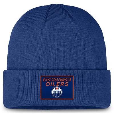 Casquette en tricot à revers authentique Pro Rink Prime Fanatics Royal Edmonton Oilers pour hommes