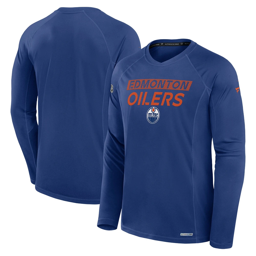 T-shirt à manches longues authentique Pro Rink Tech Fanatics Royal Edmonton Oilers pour hommes