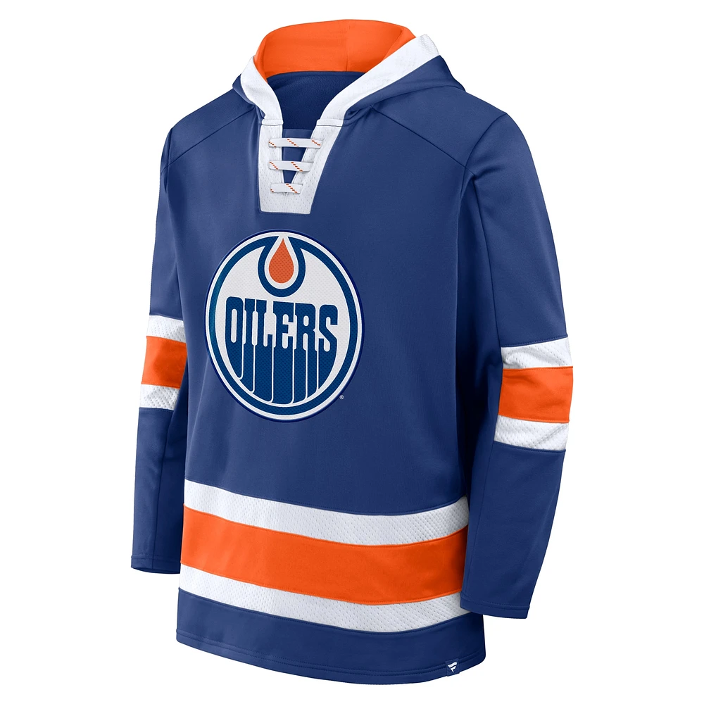 Men's Fanatics Royal Edmonton Oilers Inside Line Fleece Pullover Hoodie