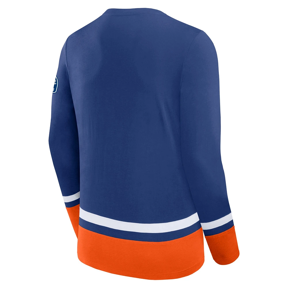 Men's Fanatics Royal Edmonton Oilers Lace-Up High Point Long Sleeve T-Shirt