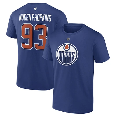 T-shirt Fanatics pour hommes Ryan Nugent-Hopkins Royal Edmonton Oilers Logo Authentic Stack Nom et numéro