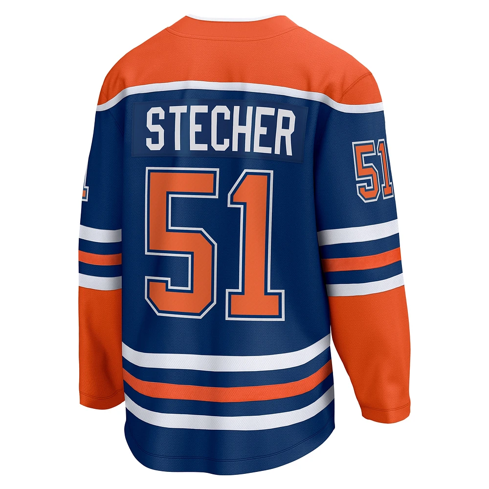 Men's Fanatics Troy Stecher Royal Edmonton Oilers Home Premier Breakaway Player Jersey