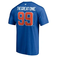 Fanatics pour hommes de marque Wayne Gretzky Royal Edmonton Oilers Authentic Team Stack Retired Player Name & Number - T-shirt