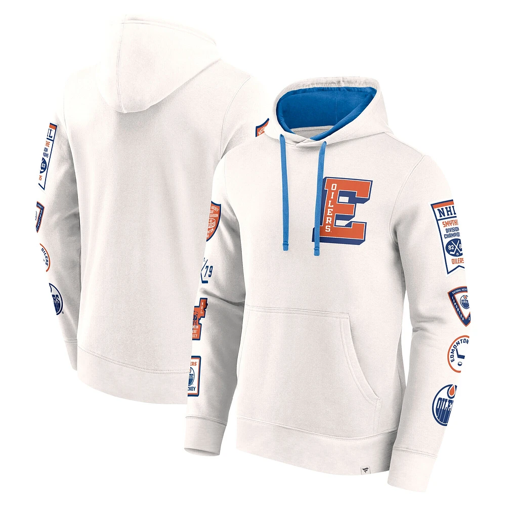 Sweat à capuche en polaire Letterman blanc Fanatics pour hommes des Oilers d'Edmonton