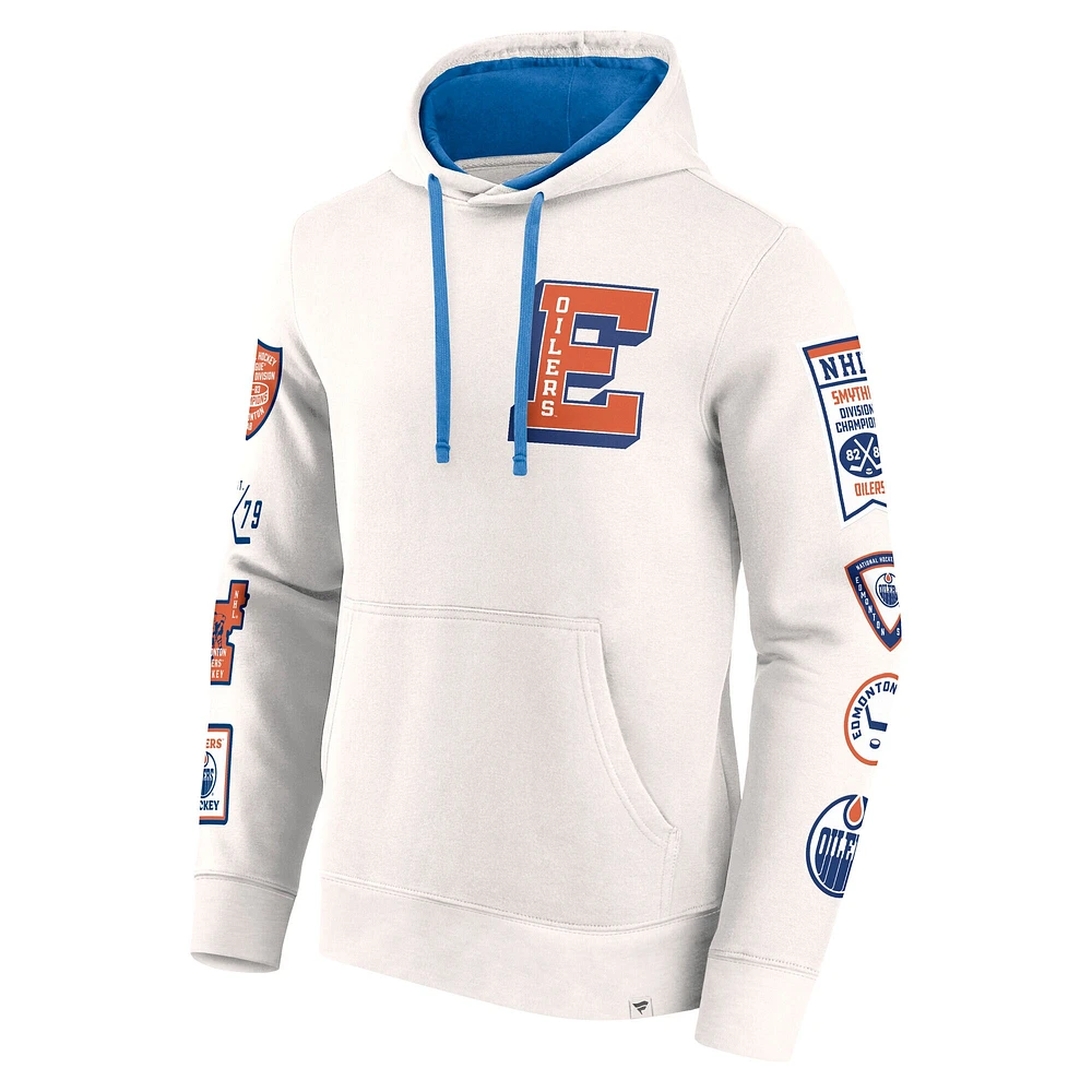 Sweat à capuche en polaire Letterman blanc Fanatics pour hommes des Oilers d'Edmonton