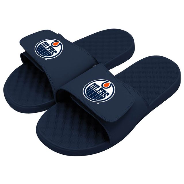 Hommes ISlide Navy Edmonton Oilers Primary Logo - Sandales à enfiler